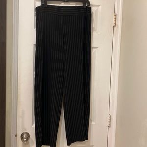 Black pin striped stretch wide leg pants